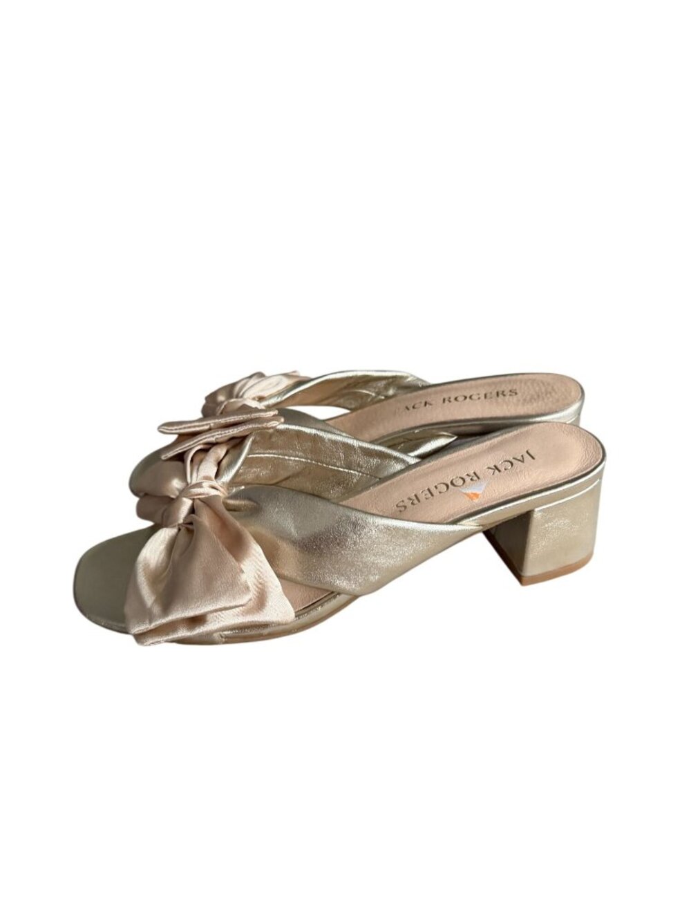 JACK ROGERS Gold Leather Bow Heels Size 8 - Picture 7 of 9